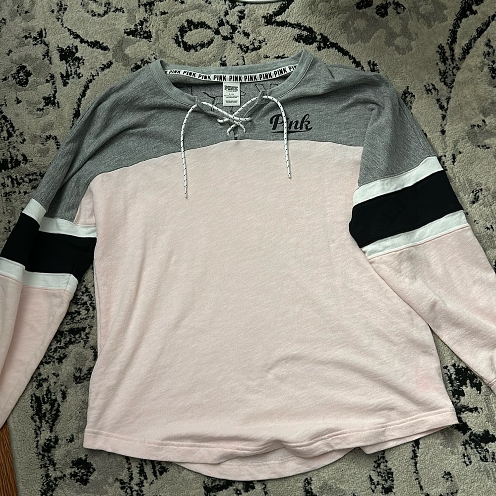 PINK crisscross oversized crewneck